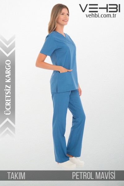 Zarf Yaka Doktor-Hemşire Forma Takım (Terikoton Kumaş-Klasik Kol-Bayan)
