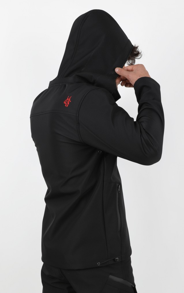 Obrano Outdoor Siyah Mont Kapüşonlu Softshell