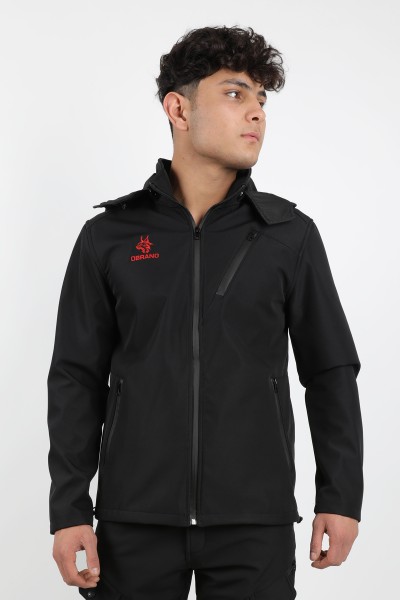 Obrano Outdoor Siyah Mont Kapüşonlu Softshell