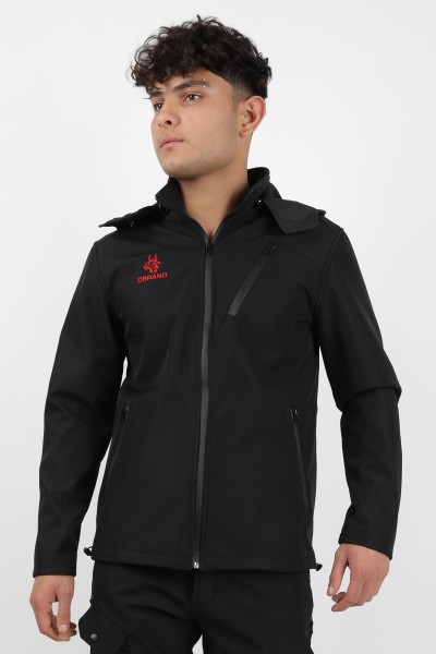 Obrano Outdoor Siyah Mont Kapüşonlu Softshell