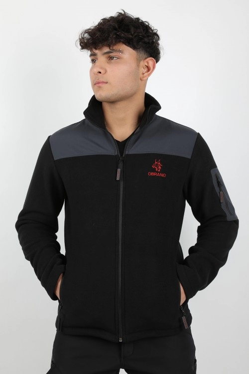 Obrano Outdoor Siyah Polar Ceket Softshell Kumaş Detaylı Tactical