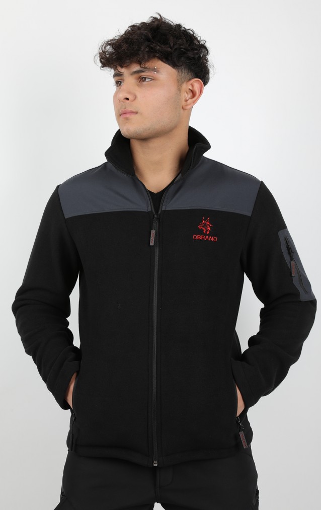 Obrano Outdoor Siyah Polar Ceket Softshell Kumaş Detaylı Tactical