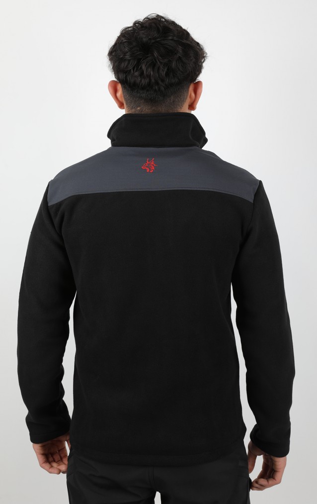 Obrano Outdoor Siyah Polar Ceket Softshell Kumaş Detaylı Tactical