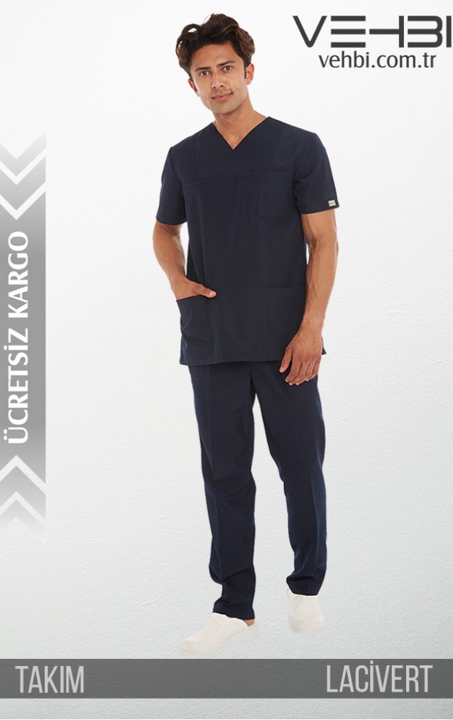 Zarf Yaka Doktor-Hemşire Forma Takım (Terikoton Kumaş-Klasik Kol-Erkek)