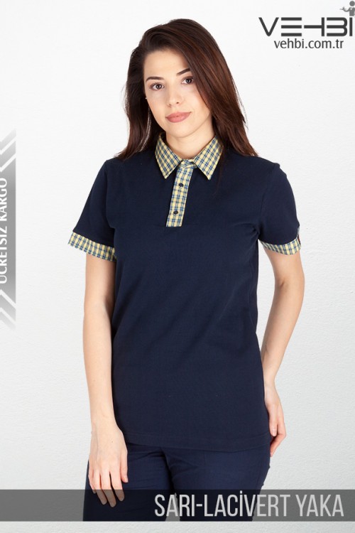Gömlek Yaka Kadın Garson Tişörtü Garson Kıyafeti (Yakası Desenli)