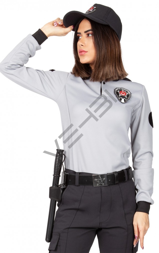 Yeni Tip Kamu Özel Güvenlik Kadın Kışlık Uzun Kol Tişört (İçi Şardonlu) - 3D Arma Hediyeli