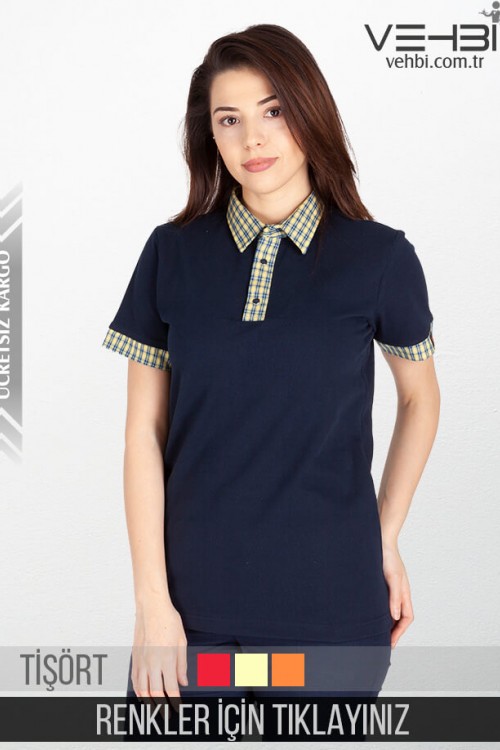 Gömlek Yaka Kadın Garson Tişörtü Garson Kıyafeti (Yakası Desenli)