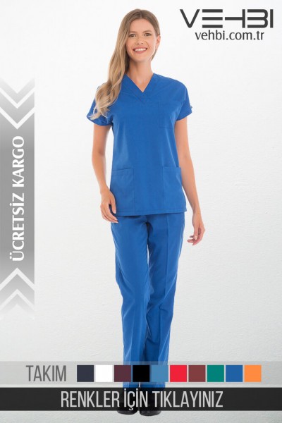 V Yaka Doktor-Hemşire Forma Takım (Terikoton Kumaş-Dr Greys-Bayan)