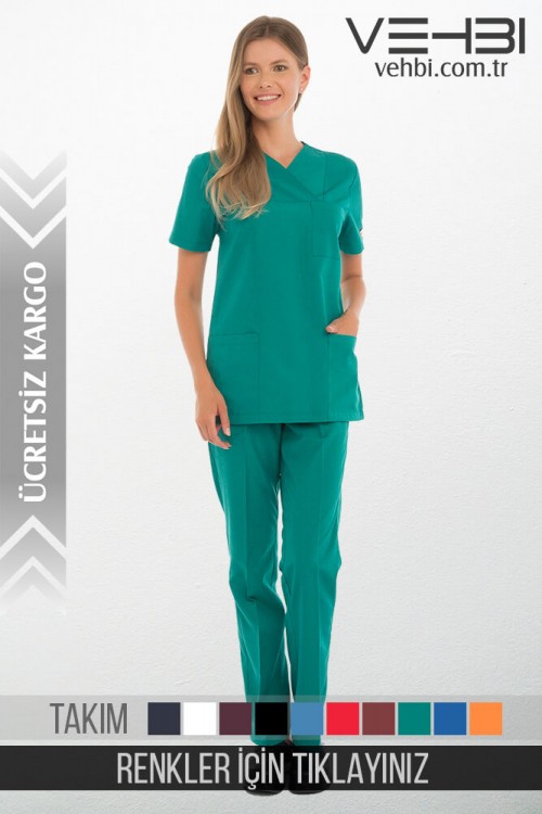Zarf Yaka Doktor-Hemşire Forma Takım (Terikoton Kumaş-Klasik Kol-Bayan)