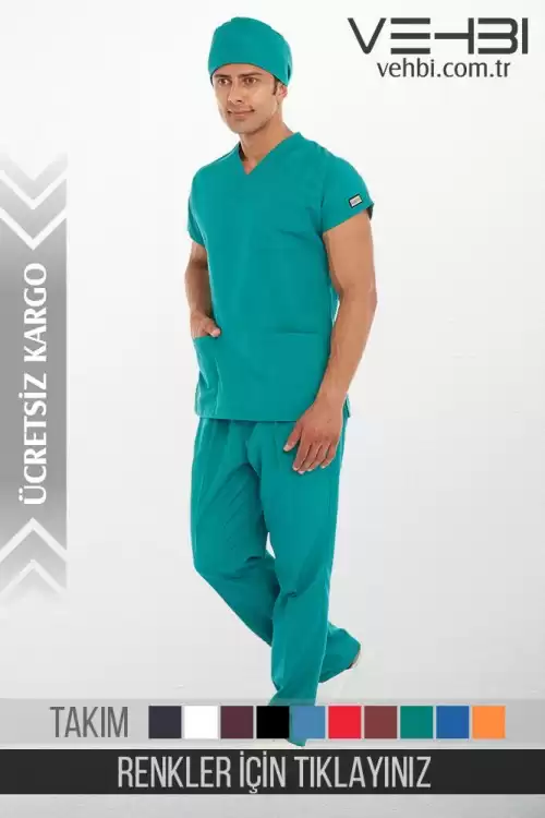 Zarf Yaka Doktor-Hemşire Forma Takım (Alpaka Kumaş-Yarasa Kol-Erkek)