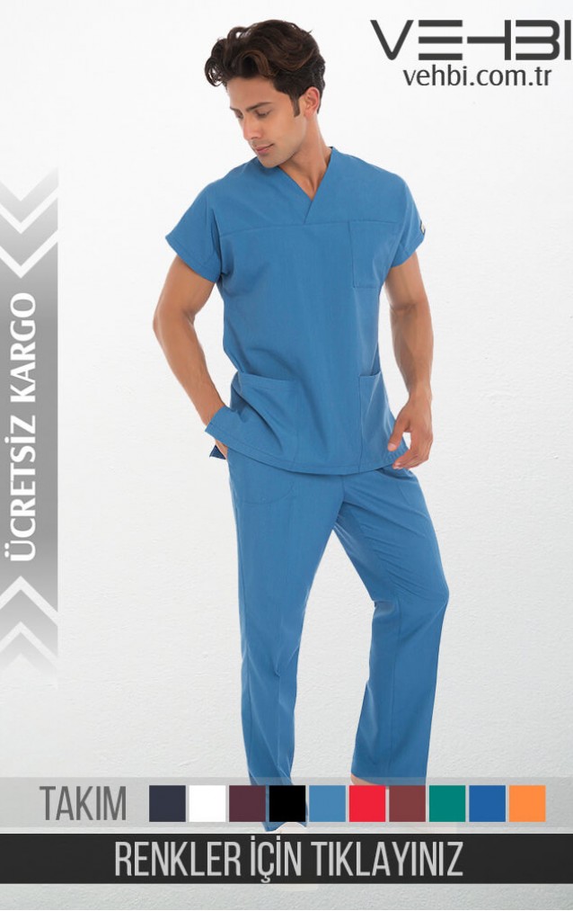 Zarf Yaka Doktor-Hemşire Forma Takım (Terikoton Kumaş-Yarasa Kol-Erkek)