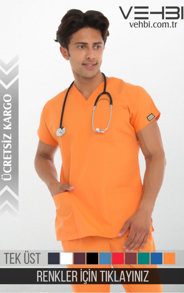 V Yaka Doktor-Hemşire Forma Üst (Terikoton Kumaş-Dr Greys-Erkek)